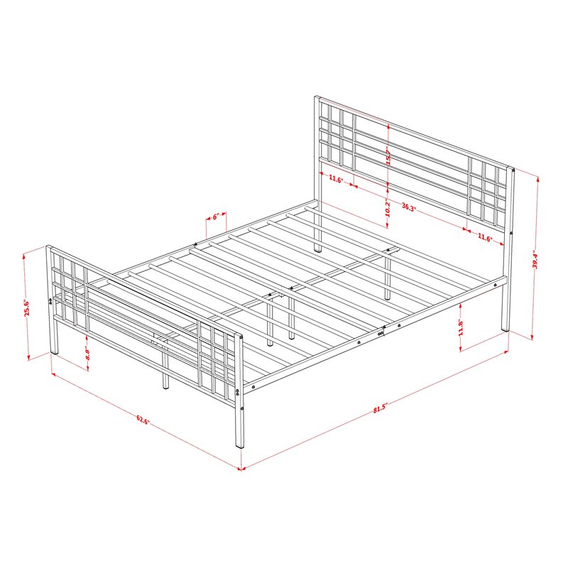Pemberly Row Metal Queen Bed Frame with Headboard in Black Finish