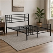 Pemberly Row Metal Queen Bed Frame with Headboard in Black Finish