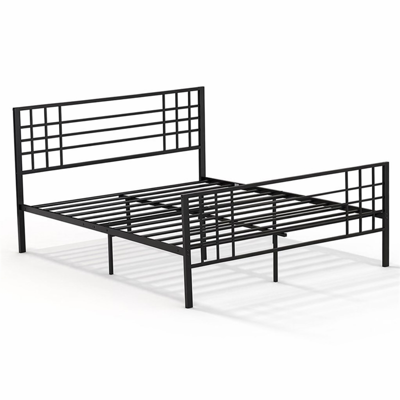 Pemberly Row Metal Queen Bed Frame with Headboard in Black Finish