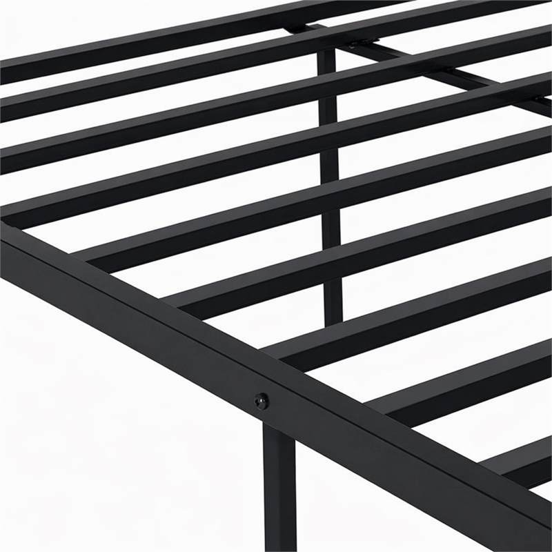 Pemberly Row Metal Queen Bed Frame with Headboard in Black Finish