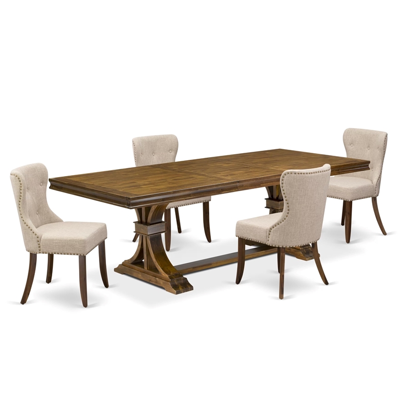 Pemberly Row 5-Pc Dining Set with Acacia Wood Table & Chairs in Walnut