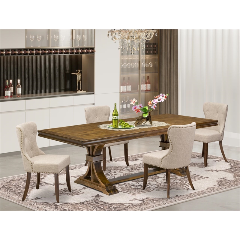 Pemberly Row 5-Pc Dining Set with Acacia Wood Table & Chairs in Walnut