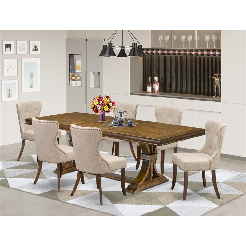 Pemberly Row 7-Pc Dining Table Set with Acacia Wood in Walnut Finish