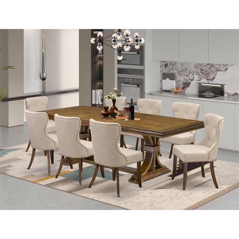 Pemberly Row 9-Pc Dining Table Set with Matching Acacia Wood Chairs