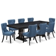 Pemberly Row 9-Piece Mid Century Modern Dining Set in Black Wood Finish