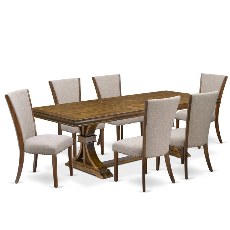 Pemberly Row 7-Piece Modern Dining Set in Walnut Wood Finish