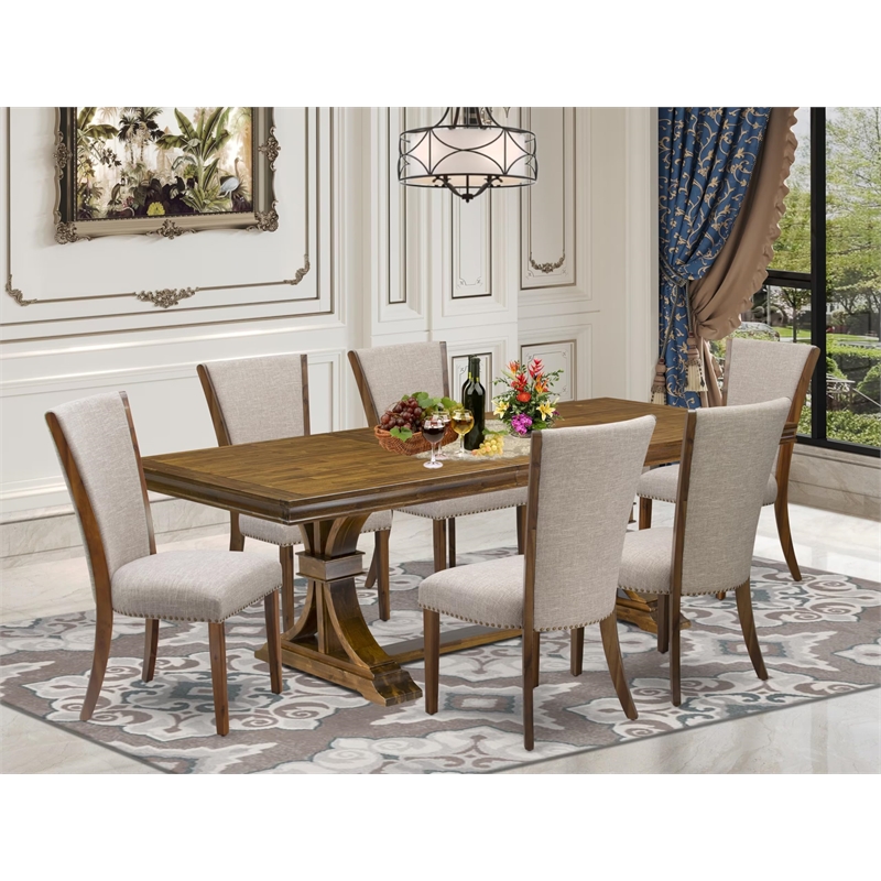 Pemberly Row 7-Piece Modern Dining Set in Walnut Wood Finish