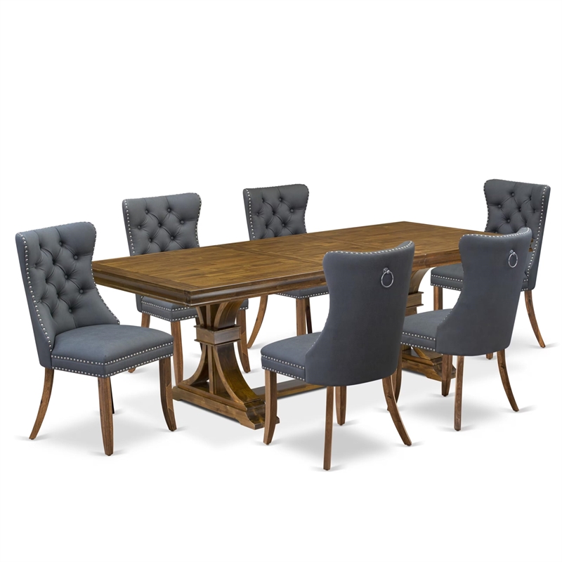 Pemberly Row 7-Piece Modern Dining Set in Walnut Finish with Faux Leather