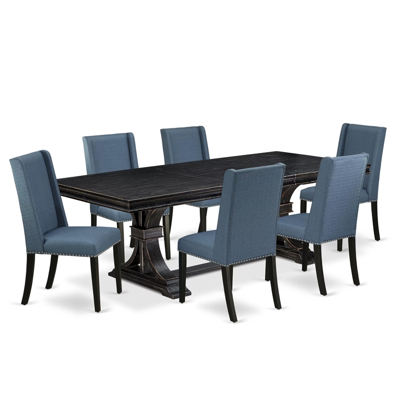 Pemberly Row 7-Piece Kitchen Dining Set in Black Wood Finish