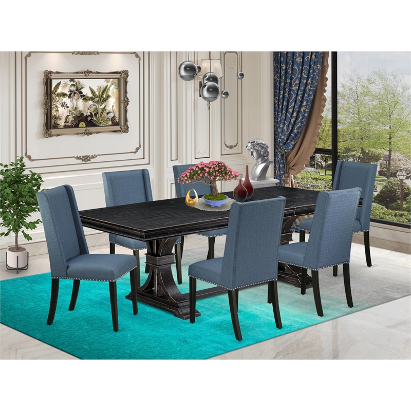Pemberly Row 7-Piece Kitchen Dining Set in Black Wood Finish