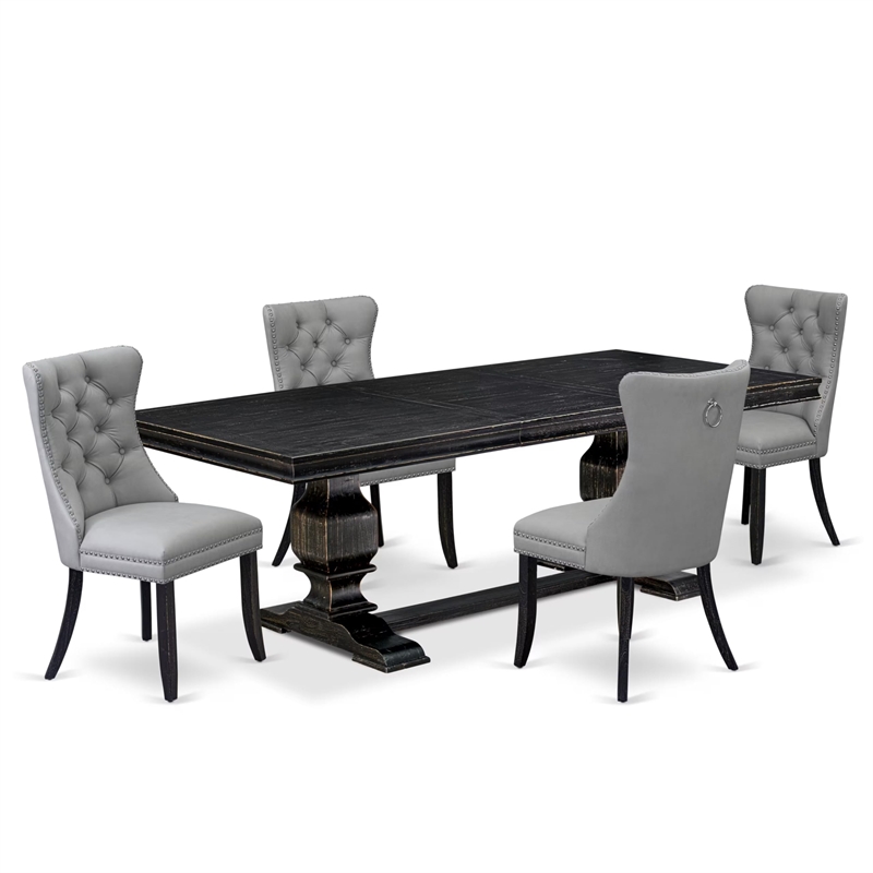 Pemberly Row 5-Piece Dining Set in Black and Light Gray Faux Leather