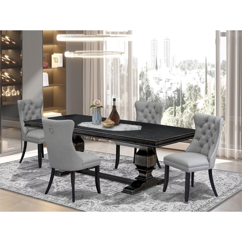 Pemberly Row 5-Piece Dining Set in Black and Light Gray Faux Leather