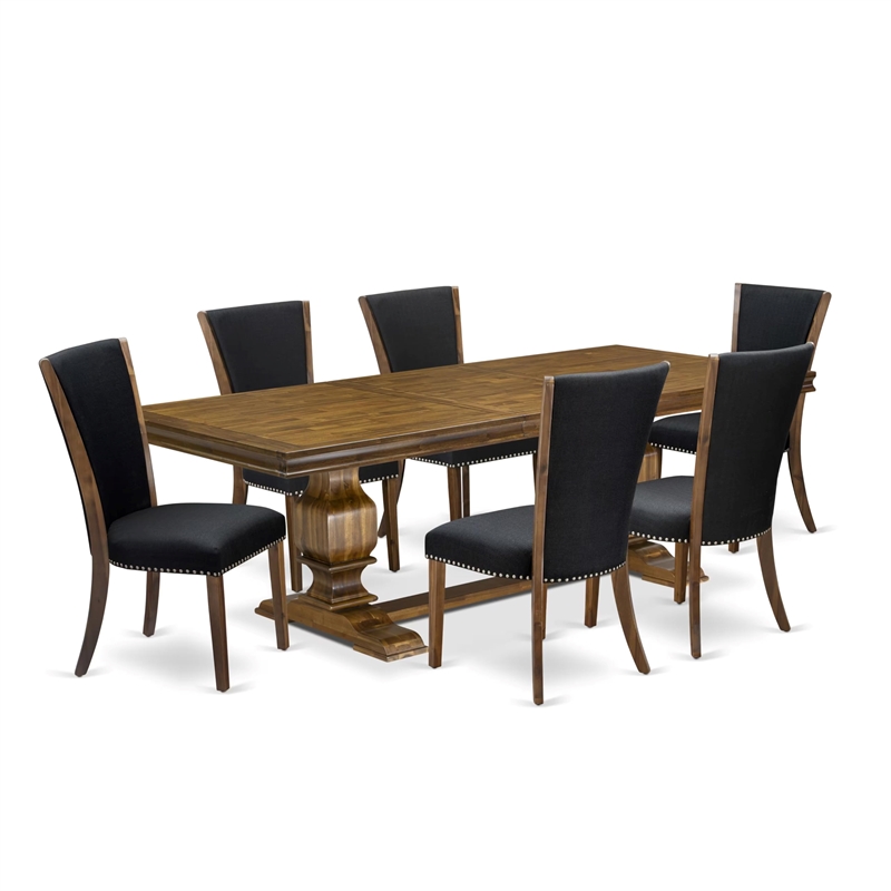 Pemberly Row 7-Piece Dining Table Set in Walnut and Linen Fabric