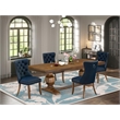 Pemberly Row 5-Piece Modern Dining Set in Walnut with Navy Blue Upholstery