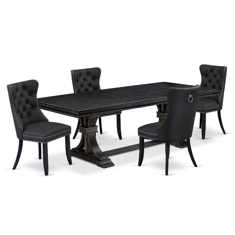 Pemberly Row 5-Piece Kitchen Dining Set in Black with Dark Gray Upholstery