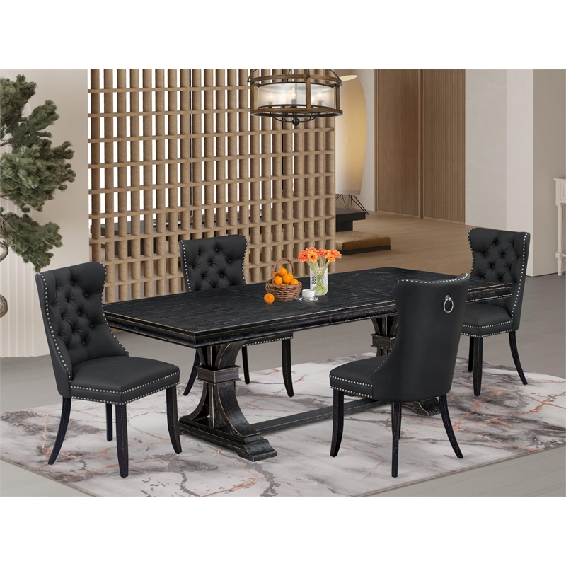 Pemberly Row 5-Piece Kitchen Dining Set in Black with Dark Gray Upholstery