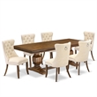 Pemberly Row 7-Piece Dining Set with Antique Walnut Finish and Linen Chairs