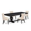 Pemberly Row 5-Piece Kitchen Dining Set Acacia Wood Black Finish