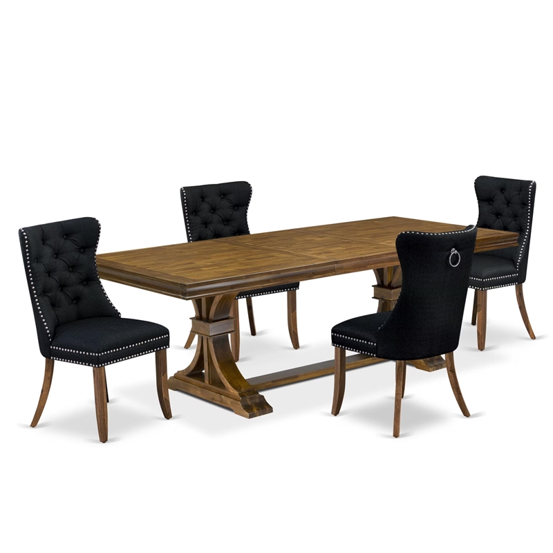 Pemberly Row 5-Piece Acacia Dining Set Walnut Finish Upholstered Chairs