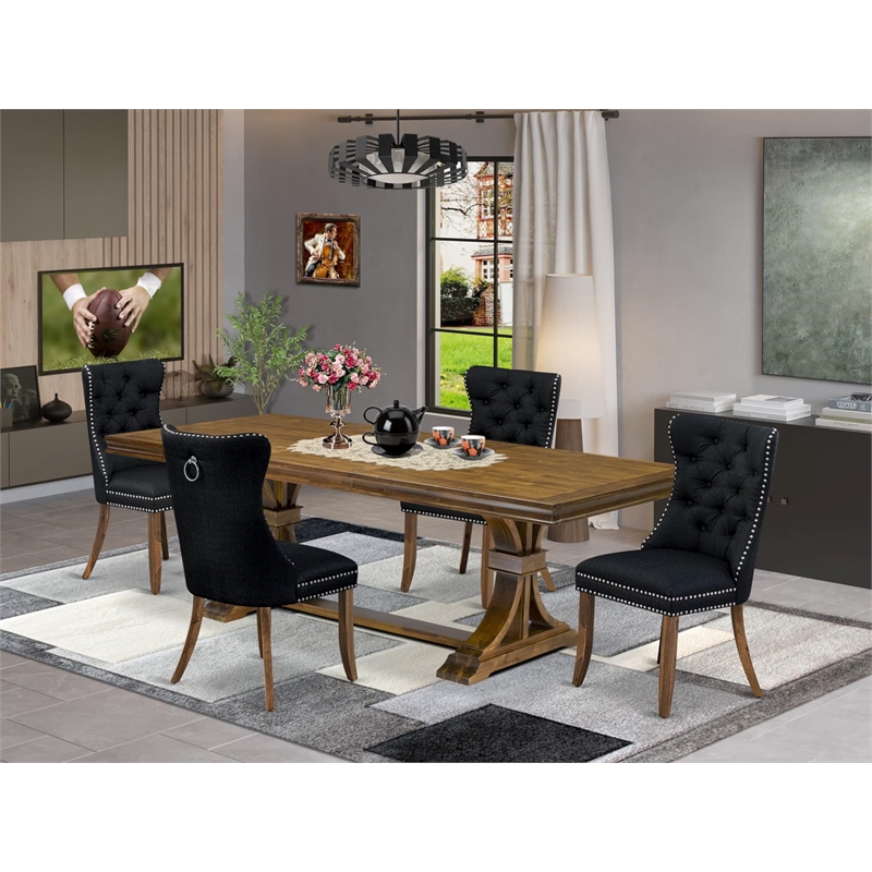 Pemberly Row 5-Piece Acacia Dining Set Walnut Finish Upholstered Chairs