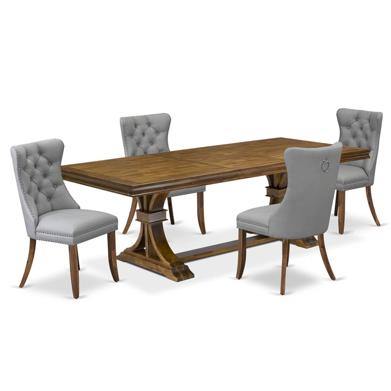 Pemberly Row 5-Piece Dining Furniture Set Walnut Finish Faux Leather