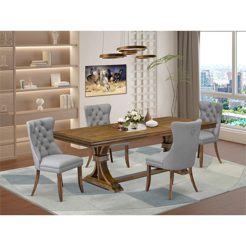 Pemberly Row 5-Piece Dining Furniture Set Walnut Finish Faux Leather