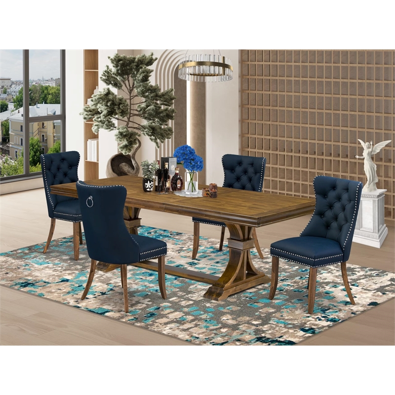 Pemberly Row 5-Piece Dining Set with Wood Table and Chairs in Walnut