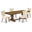 Pemberly Row 5-Piece Kitchen Dining Set with Wooden Table in Walnut