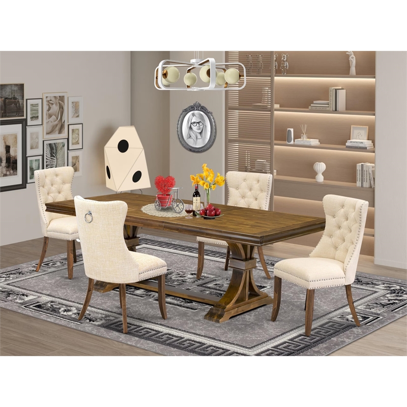 Pemberly Row 5-Piece Kitchen Dining Set with Wooden Table in Walnut