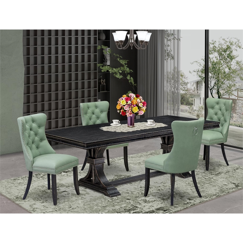 Pemberly Row 5-Piece Dining Set with Acacia Wood Table in Black
