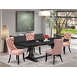 Pemberly Row 5-Piece Dining Set with Black Table and Beige Red Chairs