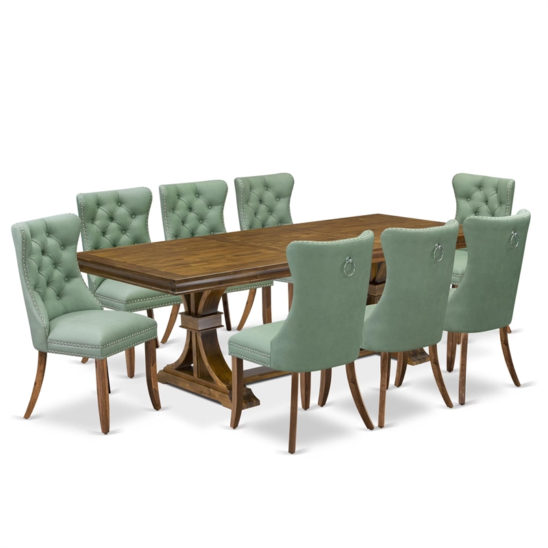 Pemberly Row 9-Piece Walnut Dining Set with Faux Leather Chairs