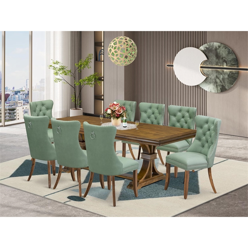 Pemberly Row 9-Piece Walnut Dining Set with Faux Leather Chairs