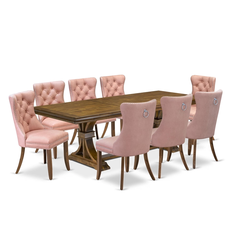 Pemberly Row 9-Piece Dining Table Set Acacia Wood Walnut Finish