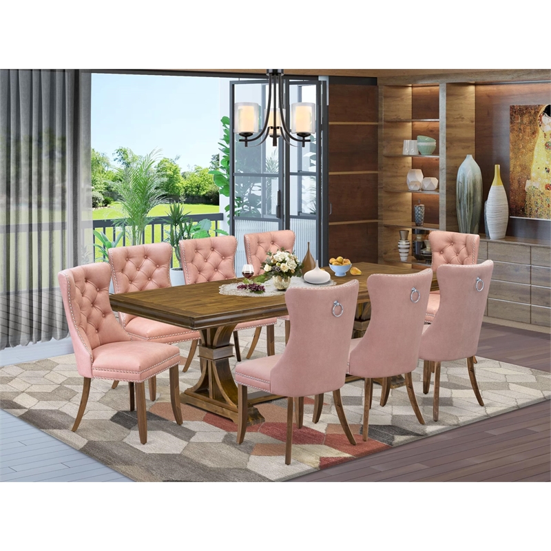 Pemberly Row 9-Piece Dining Table Set Acacia Wood Walnut Finish