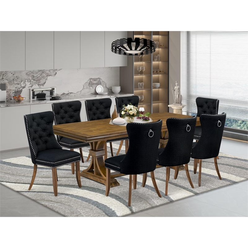 Pemberly Row 9-Piece Mid-Century Dining Set Acacia Wood Walnut Finish