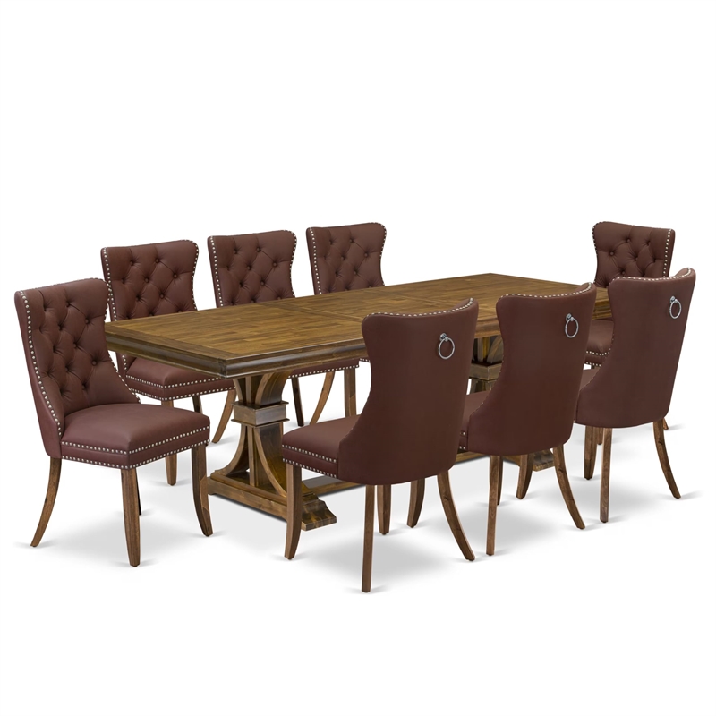 Pemberly Row 9-Piece Kitchen Dining Set Acacia Wood Walnut Finish