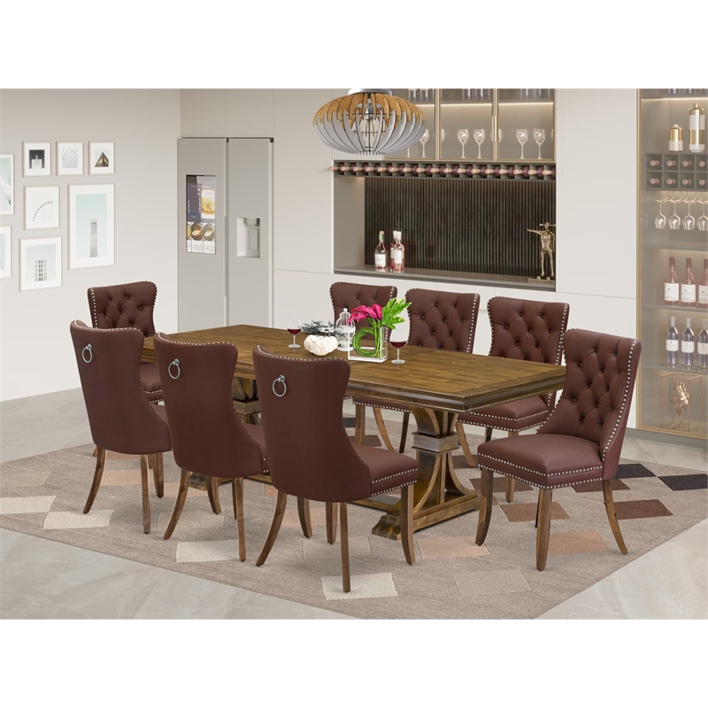 Pemberly Row 9-Piece Kitchen Dining Set Acacia Wood Walnut Finish