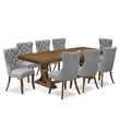 Pemberly Row Mid-Century 9-Piece Dining Table Set Walnut Finish