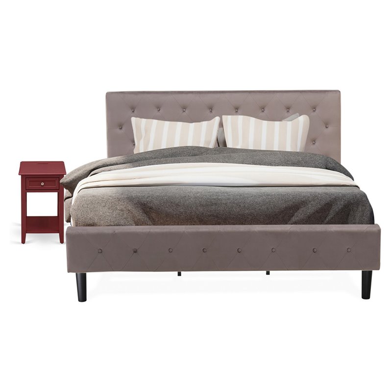 Pemberly Row 2-Piece Wood King Bedroom Set with Nightstand in Burgundy