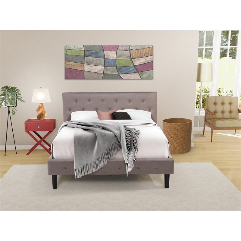 Pemberly Row 2-Piece Wood Queen Bedroom Set in Brown Taupe Burgundy