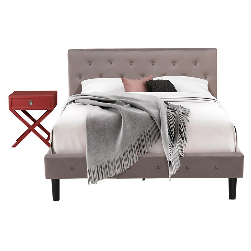 Pemberly Row 2-Piece Wood Queen Bedroom Set in Brown Taupe Burgundy