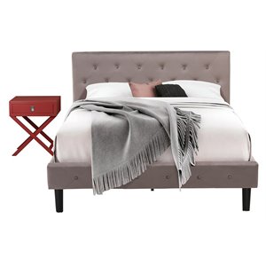 Pemberly Row 2-Piece Wood Queen Bedroom Set in Brown Taupe Burgundy