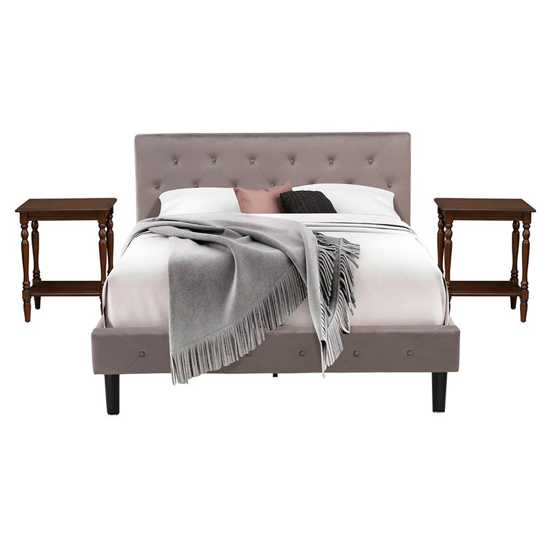 Pemberly Row 3-Piece Wood Queen Bedroom Set in Brown Taupe Mahogany