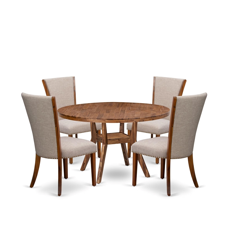 Pemberly Row 5-Piece Round Kitchen Table Set in Walnut Wood Finish