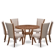 Pemberly Row 7-Piece Round Dining Set in Walnut Wood with Upholstered Chairs