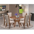 Pemberly Row 7-Piece Round Dining Set in Walnut Wood with Upholstered Chairs