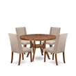 Pemberly Row 5-Piece Round Walnut Dining Set with Linen Chairs