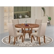 Pemberly Row 5-Piece Round Walnut Dining Set with Linen Chairs