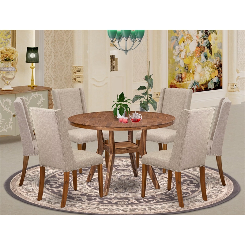 Pemberly Row 7-Piece Rubber Wood Dining Table Set in Walnut Finish